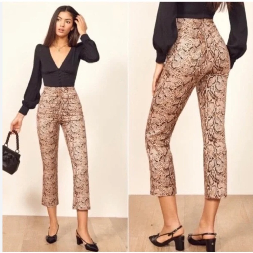 Reformation Harlan Brown Snake‎ Print Pants Size 4
